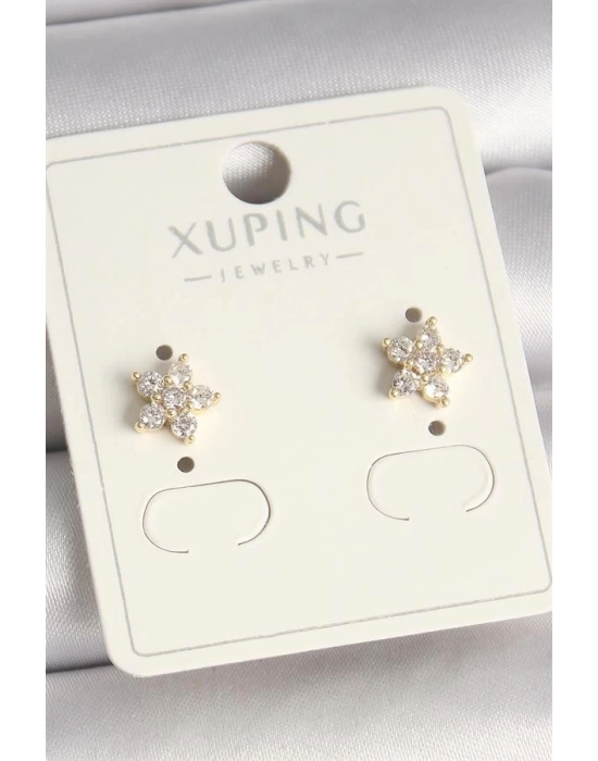 Pirinç Gold Renk Zirkon Taşlı Çiçek Model Xuping Kadın Küpe