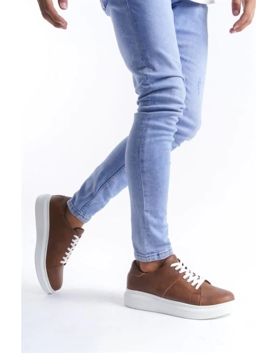 SLW151 Boost Bağcıklı Cilt Erkek Günlük Sneaker Ayakkabı BT - Taba
