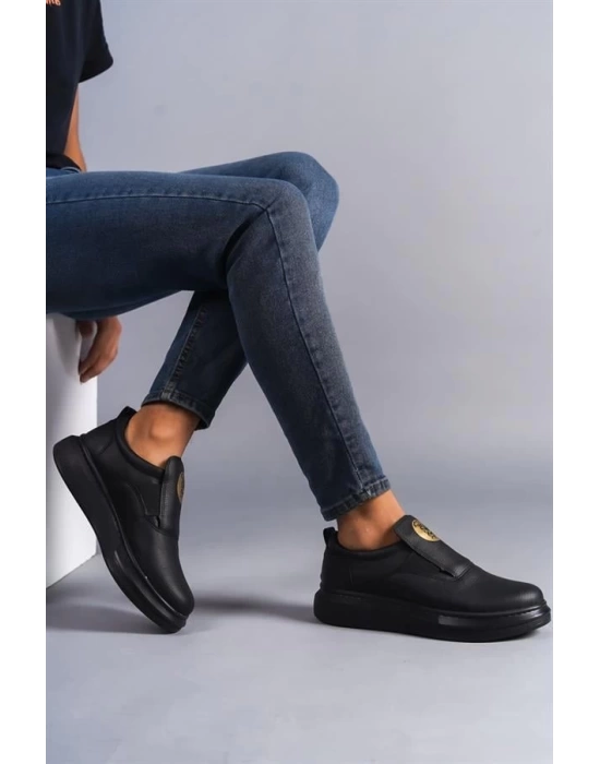 SLW161 Hippo Bağcıksız Cilt Erkek Günlük Sneaker Ayakkabı ST - Siyah