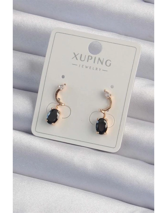 Xuping Rose Renk Siyah Zirkon Taşlı Kıvrımlı Küpe