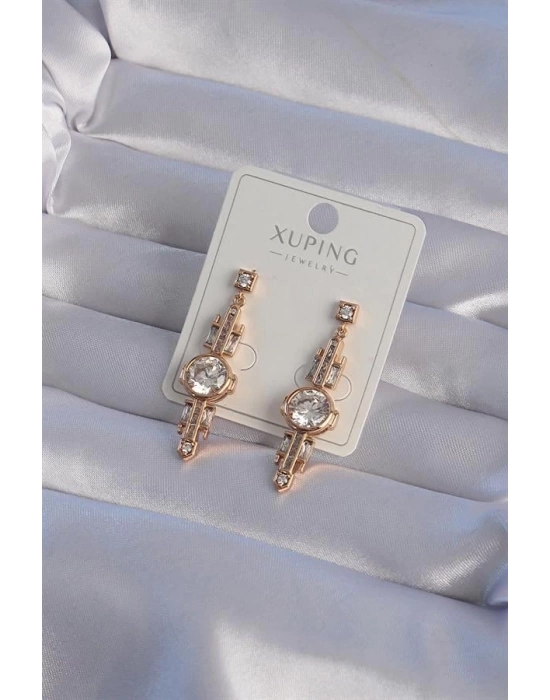 XUPİNG Rose Renk Zirkon Taşlı Geometrik Sallantılı Küpe