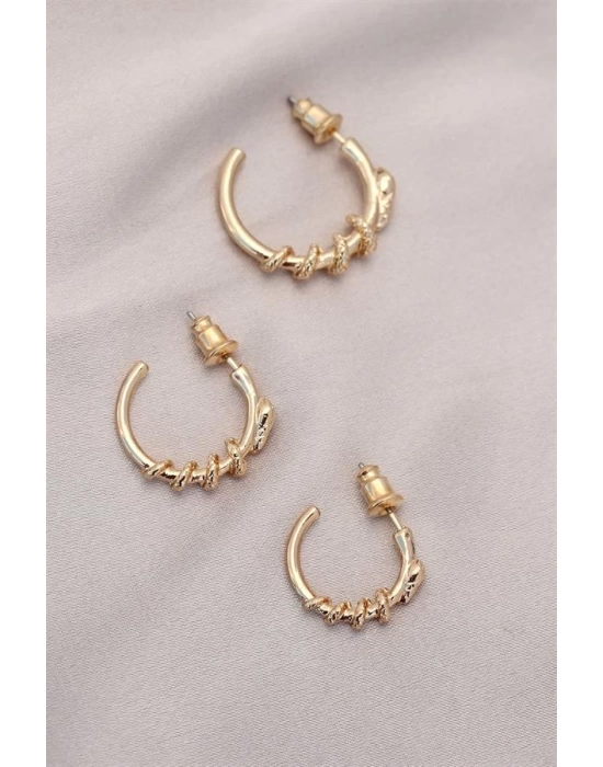 Yılan Tasarımlı Halka Model Gold Metal Küpe Seti