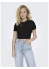 15311891 Likralı Fitilli Crop Kadın T-Shirt Siyah
