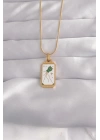 316L Çelik Gold Renk Beyaz Mineli Tarot Kolye