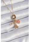 316L Çelik Gold Renk Eyfel Kulesi Fotoğraf Makinesi Figür Charm Model Kadın Kolye
