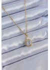 316L Çelik Gold Renk Kare Kristal Taşlı Kadın Kolye