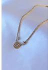 316L Çelik Gold Renk Lotus Model Zirkon Taşlı Burgu Zincir Kadın Kolye