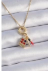 316L Çelik Gold Renk Makyaj Paleti Figür Charm Model Kadın Kolye