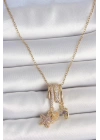 316L Çelik Gold Renk Sallantı Zirkon Taşlı Mor Taşlı Ayıcık Figür Charm Kadın Kolye