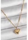 316L Çelik Gold Renk Zincir Love İşlemeli Kalp Figür Kadın Kolye