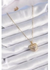 316L Çelik Gold Renk Zirkon Taşlı Kalp Model Vintage Kadın Kolye