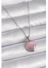 316L Çelik Gümüş Renk Daire Pembe Sedefli Model Kadın Kolye