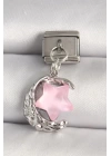 316L Çelik Gümüş Renk Hilal Pembe Mineli Yıldız Model Nomination Charm