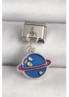 316L Çelik Gümüş Renk Mavi Satürn Model Nomination Charm