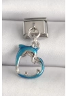 316L Çelik Gümüş Renk Mavi Yunus Model Nomination Charm