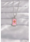 316L Çelik Gümüş Renk Pembe Mineli Güneş Model Tarot Kolye