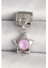 316L Çelik Gümüş Renk Pembe Zirkon Taşlı Yıldız Model Nomination Charm