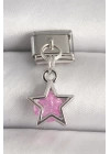 316L Çelik Gümüş Renk Pembe Zirkon Taşlı Yıldız Model Nomination Charm