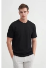 4051 Bisiklet Yaka Desenli Erkek T-Shirt SİYAH