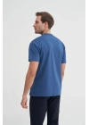 4091 Yazı Baskılı Bisiklet Yaka Erkek T-Shirt Indigo