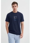 4188 Bisiklet Yaka Baskılı Erkek T-Shirt Lacivert