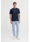 4188 Bisiklet Yaka Baskılı Erkek T-Shirt Lacivert