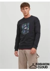 Bisiklet Yaka Baskılı Sweatshirt