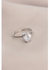 Ayarlanabilir Silver Renk Taşlı Damla Yüzük