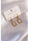 Çelik Gold Renk Kare Kadın Küpe