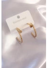 Çelik Gold Renk Zirkon Taş Detay Kadın Küpe