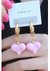 Gold Renk Halka Model Pembe Kalp Model Kadın Küpe