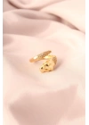 Gold Renk Metal Zirkon Taşlı Kaplan Model Ayarlanabilir Kadın Yüzük