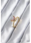 Gold Renk Pembe Zirkon Taşlı Kelebek Model Kadın Yüzük