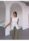Kadın beyaz bisiklet yaka gold düğmeli ottoman bluz s2310