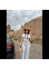 Madonna yaka bol paça pantolonlu takım