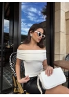 Madonna yaka sıfır kol bluz