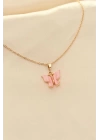 Pembe Sedefli Kelebek Figürlü Kadın Kolye