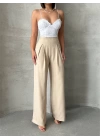 Pileli keten pantolon s255046