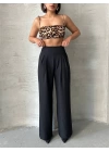 Pileli keten pantolon s255046