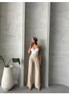 Pileli keten pantolon s255046