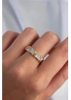Pirinç Ayarlamalı Gümüş Renk Zirkon Taşlı XOXO Model Yüzük