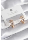 Pirinç Gold Renk Zirkon Taşlı Kadın Küpe