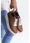 SLW151 Boost Bağcıklı Cilt Erkek Günlük Sneaker Ayakkabı BT - Taba