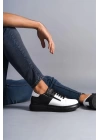 SLW155 Warrior Bağcıklı ve Fermuarlı Cilt Erkek Günlük Sneaker Ayakkabı ST - Siyah/Beyaz