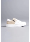 SLW155 Warrior Bağcıklı ve Fermuarlı Cilt Süet Erkek Günlük Sneaker Ayakkabı BT - Beyaz/Krem