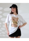 Varak Baskılı imza desen Kadın T-Shirt