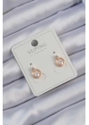 Xuping Rose Renk Zirkon Taşlı İncili Minimal Oval Küpe
