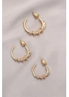 Yılan Tasarımlı Halka Model Gold Metal Küpe Seti