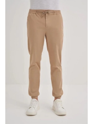 0004 Düğme Kapamalı Beli ve Paçası Lastikli Jogger Erkek Pantolon BEJ