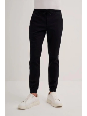 0004 Düğme Kapamalı Beli ve Paçası Lastikli Jogger Erkek Pantolon SİYAH